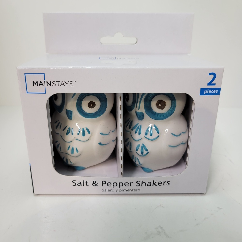 Mainstays Owl Salt and Pepper Shakers Set of 2 Hand Painted Earthenware